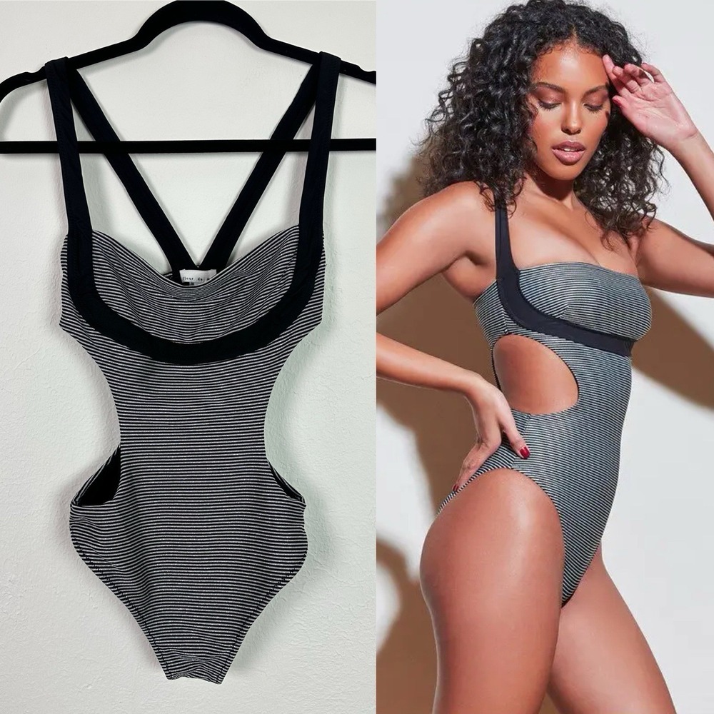 Fleur Du Mal U Line Cutout One Piece Swimsuit Disco Stripe Print Size XS NWT